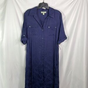 NWT Rye Grass navy shirt, dress with nautical, rope, print, and pockets.